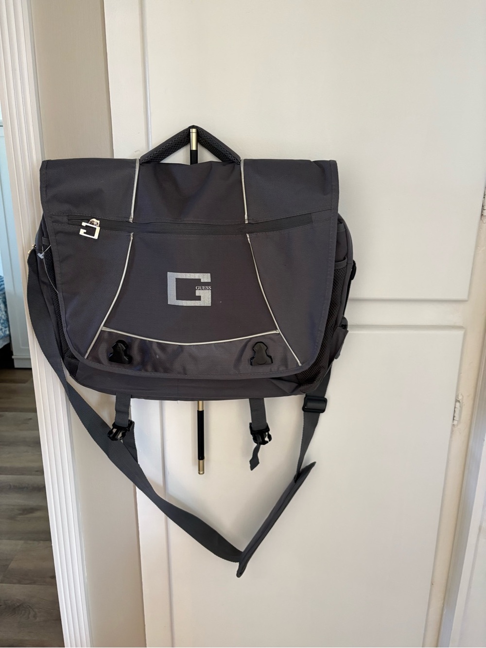 Guess Black Tech Messenger Bag with Silver Accents
